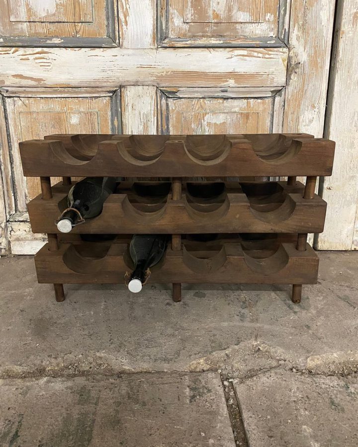 Brutalistisches Weinregal, Vintage, Modulsystem, Alte Eiche