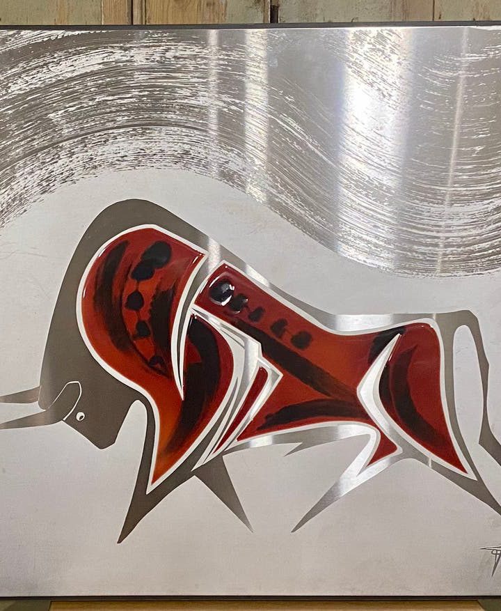 Exklusives Wandrelief, Kunst, Manfred Jung, Roter Stier