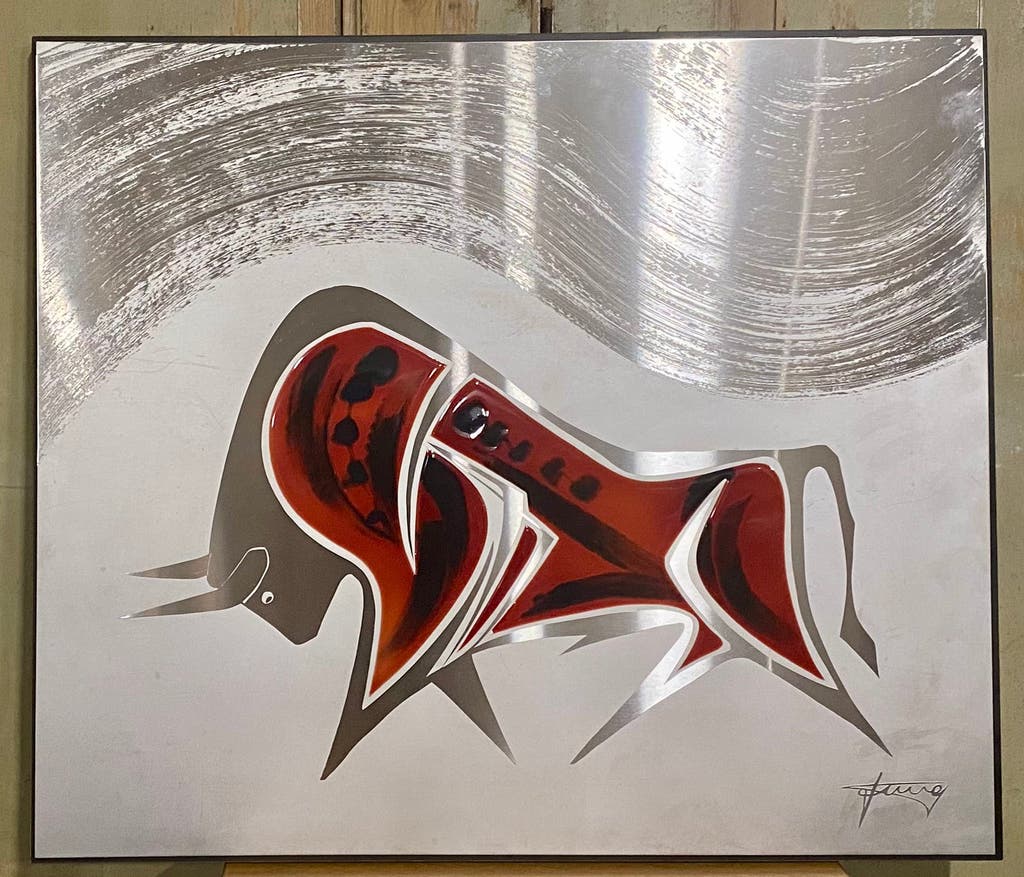 Exclusief Wandreliëf, Kunst. Manfred Jung. Rode Stier, Bull.