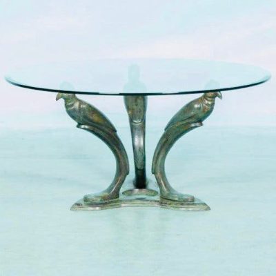 Hollywood-Regency-Couchtisch, Bronze, Glas, Rund
