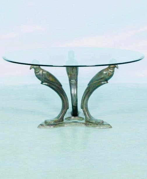 Hollywood-Regency-Couchtisch, Bronze, Glas, Rund