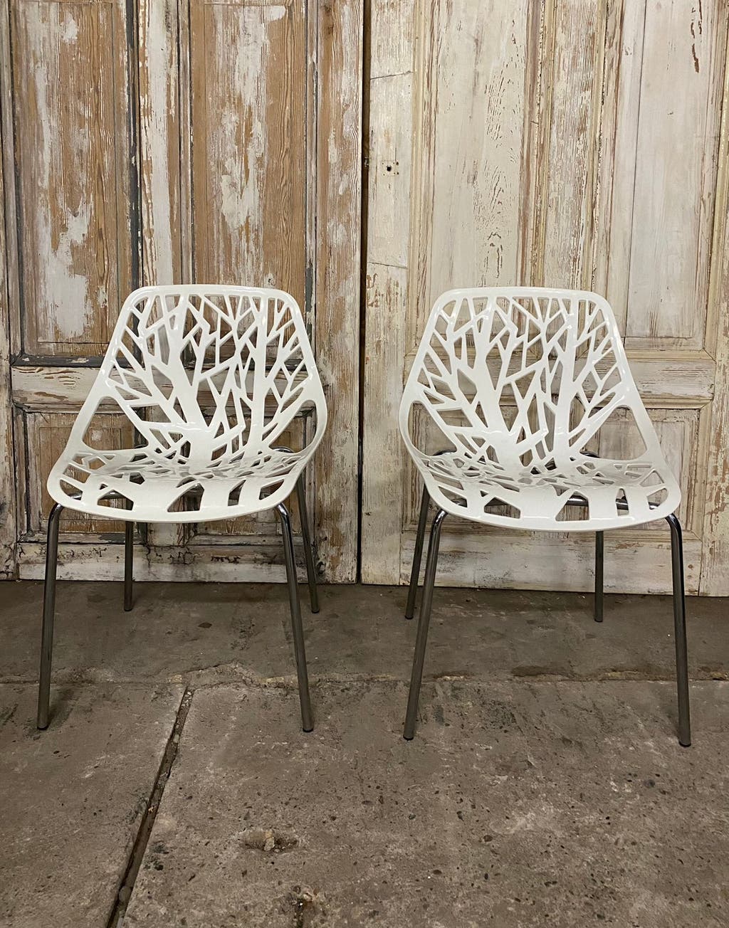 Set van 4 Italiaanse Designstoelen (Fast "Forest" Stijl) Wit